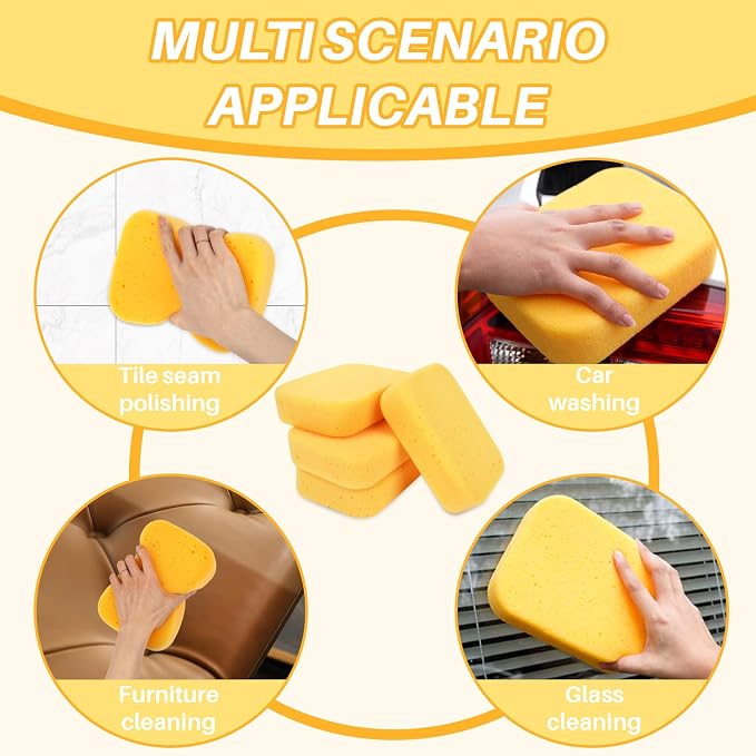 RAINFLOW Car Wash Sponge - 4PCS Large Sponge, Car Sponges for Washing | High Density Cleaning Sponges, Soft Foam Sponge for Auto Detailing, Vehicle Cleaning, Waxing, Scratch-Free & Super Absorbent