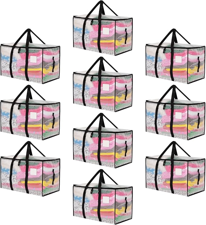 Moving Bags Heavy Duty Extra Large, Alternative for Moving Boxes & Moving Supplies,Clear Storage Bins with Lids, Plastic Packing Tote, Storage Bags for Clothes with Handles & Zippers(Clear, 10 Pack)