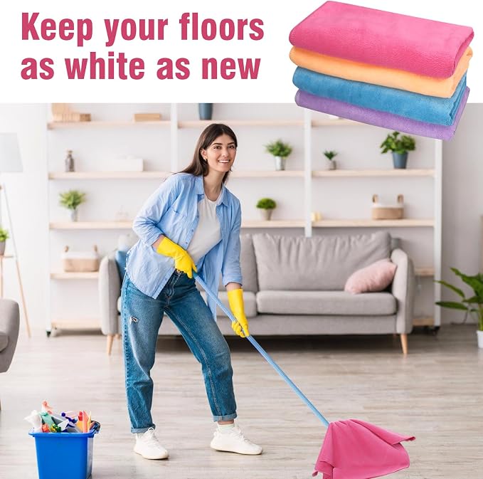 4 Pcs Multicolor Extra Large Microfiber Cleaning Cloth 30 x 20 Inch Reusable Thick Cleaning Towel Washable Solid Color Microfiber Towel for Home Office Window Cars Glass