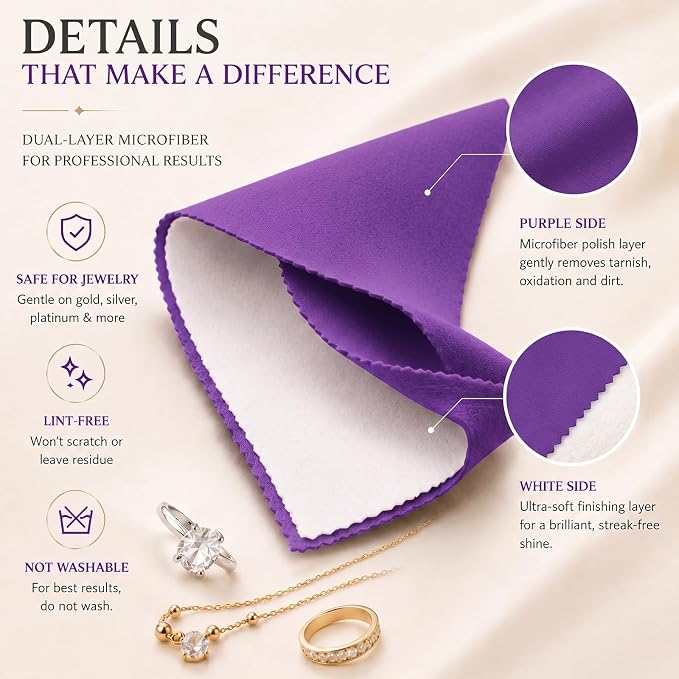 Bonison 4 Pack Large Silver Polishing Cloth – 10"x12" Jewelry Cleaning Cloth & Multi-Layer Jewelry Polishing Cloth for Silver, Gold, Diamond, Platinum, Coins, Watches, Gemstones (Purple)