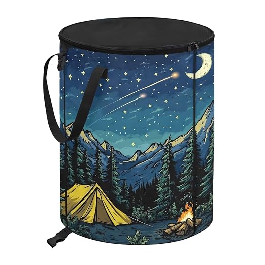 Shooting Star Camping Trash Can Foldable 20 Gallon Outdoor Trash Can with Lid Lightweight Garbage Cans Storage for Hiking, Picnic, Family Travel