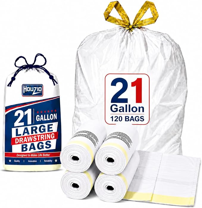 21 Gallon 120 Count Kitchen Drawstring Trash Bags, Coreless Roll | Big Tall heavy duty Drawstring Garbage Bags, Tear-Resistant Unscented for Kitchen & Household & Office.