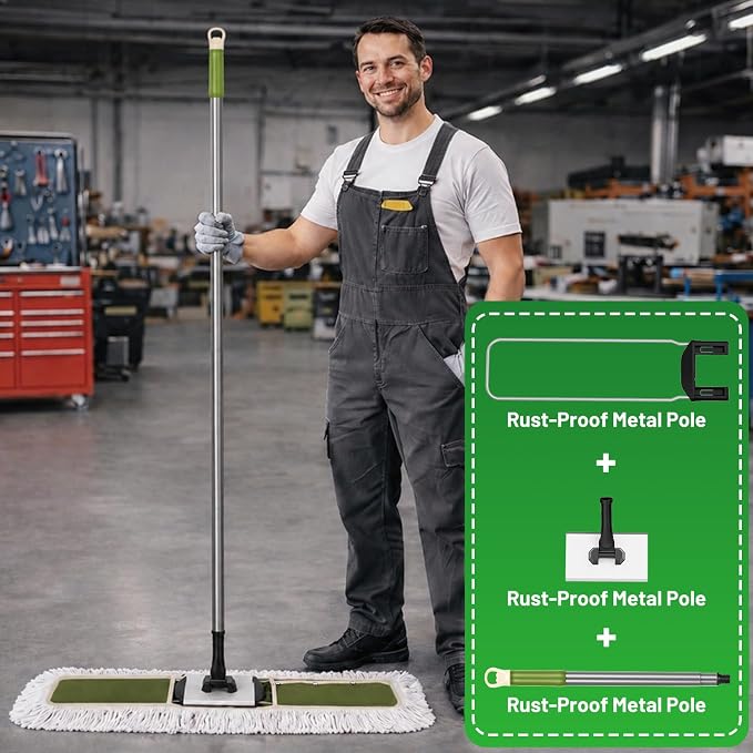 36" Commercial Dust Mop for Janitor: Dust Broom for Hardwood Floor Cleaning | 2 Large Heavy Duty Pads, Industrial-Grade Durability, 360° Swivel, Wet/Dry Use, for Gym, Warehouse, Garage, Shop, Concrete