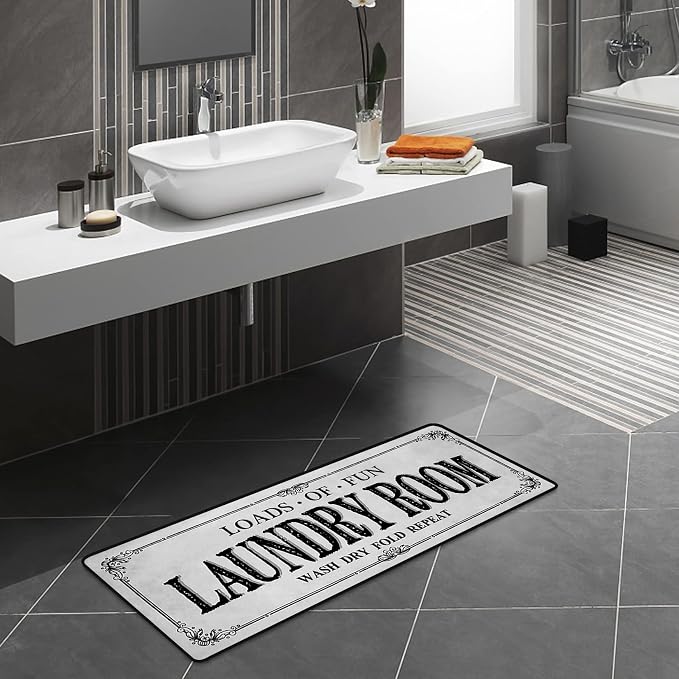 ROMAMIGO Grey Runner Rug, Farmhouse Kitchen Floor Mat, Non Slip Laundry Room Decor, Large (20 X 47 inch)