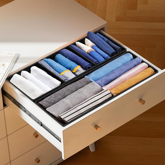 Set of 7 Nested Woven Cube Baskets, Drawer Organizers in Multi-sizes | Shallow Storage Bins for Organizing Desk, Dresser, Kitchen, Pantry
