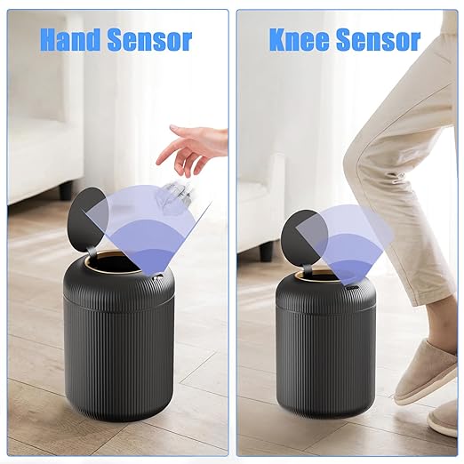 URALFA Motion Sensor Trash Can Bathroom, 3 Gal Automatic Trash Can with Lid | Touchless Sensor Garbage Can with Removable Legs, Smart Waterproof Trash Bin for Bedroom, Office, Restroom, Black and Gold
