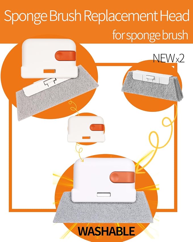 Window Track Cleaning Tools, Sliding Door Track Cleaner, 6-Piece Brush Kit | Hard Bristle, Crevice and Sponge Brushes with Replacement Heads for Window Grooves, Shower Tracks, Grout, Sinks and Vents
