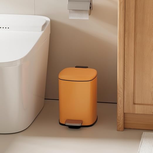 Garvee Bathroom Trash Can with Lid, 1.6 Gallon Small Garbage Can, Orange | Step Pedal, Soft-close Lid, Rear Handle, Removable Plastic Inner Liner with Trash Bag Retainer Ring, for Kitchen, Office