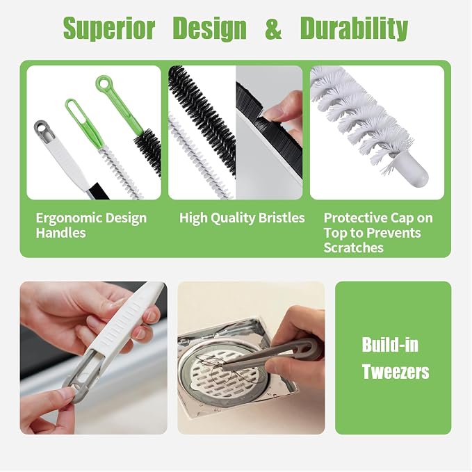 Upgraded Cleaning Brush Kit - 3-Piece Set, Flexible Drain Brush, Crevice Brush with Nie, Ideal for Kitchen, Bathroom, Toilet, Vent Scrubber