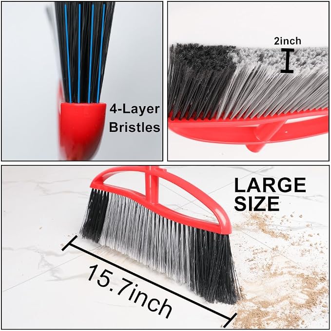 15.7" Heavy Duty Outdoor Broom, Adjustable Handle for Patio Garage | Stiff Bristles For Heavy Debris, Wide Sweeping Broom Head, Adjustable 38-53.5" Handle.