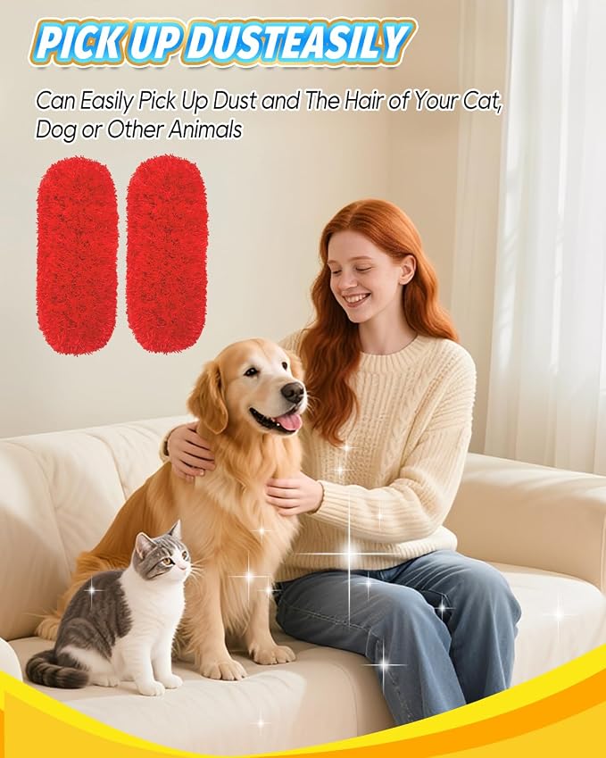 KEEPOW 2Pc Microfiber Duster Refills Compatible with OXO Good Grips Duster | Reusable Dusters Refill Compatible with OXO Good Grips Microfiber Extendable Dusters for Cleaning, Red, Handle Not Included