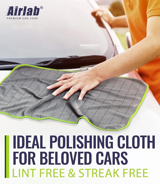 Airlab Microfiber Towels Cars Wash Drying Cleaning Cloth, Light Grey-Green | Carbon Fiber Detailing Glass Window Polishing Lint Free, Streak Free, 20" x 16", Pack of 4