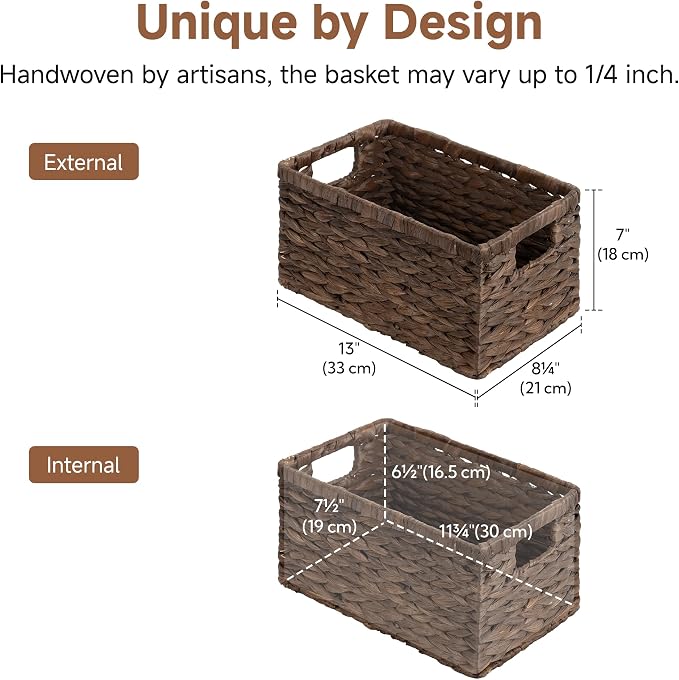 StorageWorks Storage Baskets for Organizing,Hyacinth Storage Baskets,2-Pack | Water Hyacinth Baskets for Shelves, Decorative Baskets for Home Decor, Decorative Baskets for Shelves, Woven Baskets
