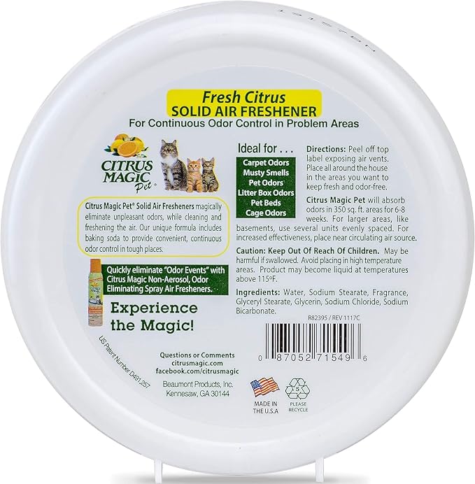Citrus Magic Pet Solid Air Fresheners, Fresh Citrus, 8 Ounce, Pack of 3 | Odor Absorbing, Passive Diffusion, Odor Elimination Up to 6-8 Weeks Each, Ideal for Dog & Cat Areas and Litter Boxes