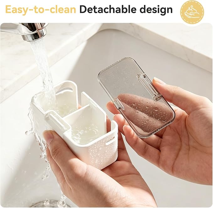 MOPMS Toothbrush Holders for Bathrooms with 2 Slot Independent Compartment | 3PCS Electric Toothbrush Holder Wall Mounted for Shower, Toothbrush Dispenser Storage Organizer with Cover for Family