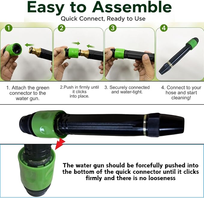 High Pressure Hose Nozzle, Quick Connect Fits US Garden Hoses | Heavy-Duty Metal Direct Spray Hose Gun with 3/4" GHT Quick Connect. for Car Washing, Patio Cleaning, and Plant Watering