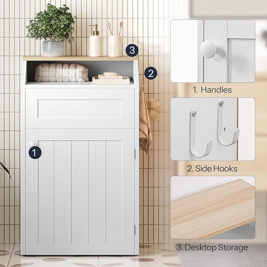 Trash Cabinet, Freestanding Trash Can Cabinet, Wooden Recycling with Flip Door, 10 Gallon Hidden Kitchen Garbage Can for Kitchen, Living Room, White WB01WT
