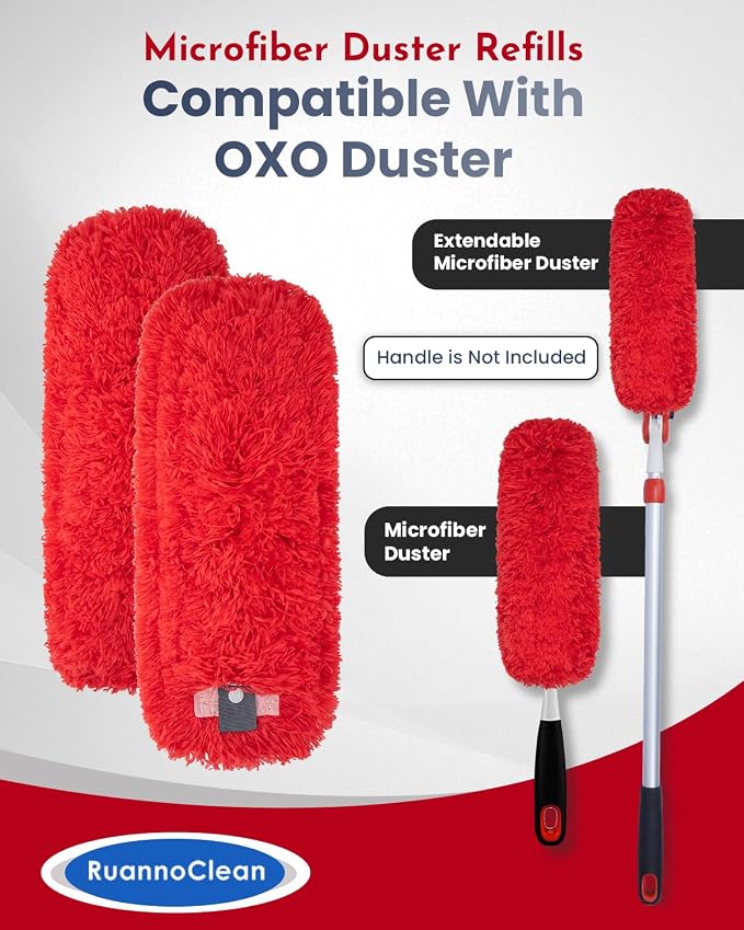Microfiber Duster Refills Compatible with OXO Good Grips Duster | Reusable Duster Refill Washable Duster Brush Refill Head Replacement for OXO Extendable Duster for Cleaning -4 Pack, Red