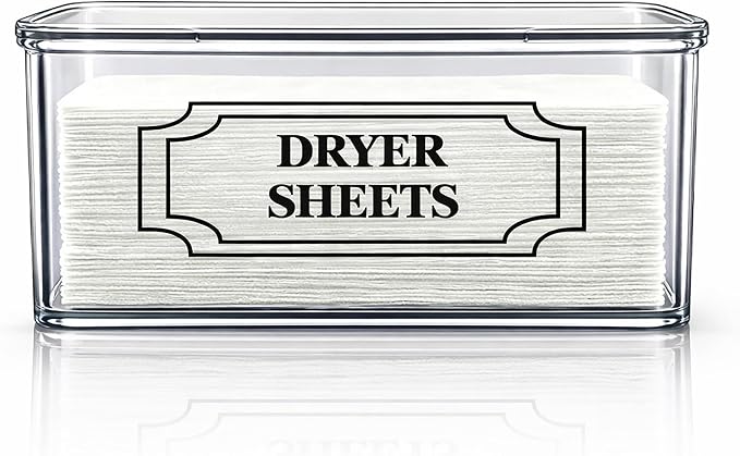 SSTATES Clear Acrylic Dryer Sheets Holder, Flip-top Laundry Pods Container with 2 Label Decals for Laundry Room Organization and Décor, Stackable Storage Box (1 Pc)