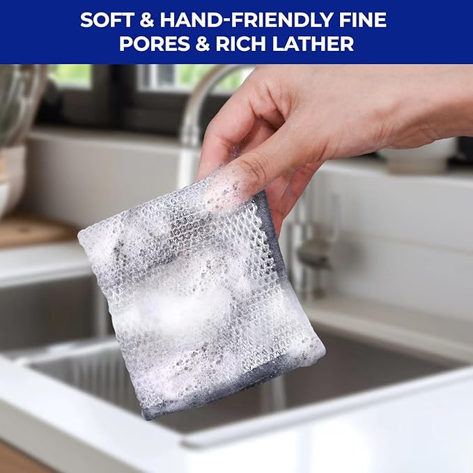 Wangjinpeng 50PK 3-Layer Non-Scratch Wire Dishcloths,7.87 x 7.87 in | metal scrubber,wet & dry clening,multipurpose cleaning cloths for dishes,great for cookware, sinks, dishes and stove tops