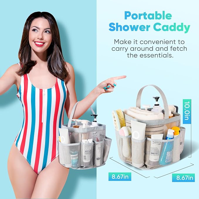 EUDELE 2 Pack Mesh Shower Caddy Portable for College Dorm Room Essentials, Shower Caddy Dorm with 9-Pocket Large Capacity,Shower Bag for Beach,Swimming,Gym All Black+All Grey