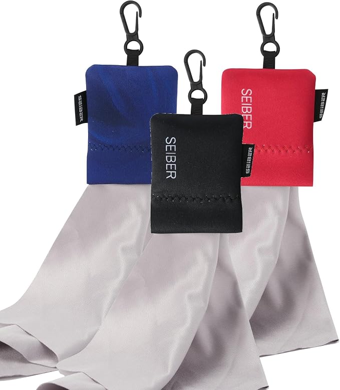 SEIBER Eyeglass Cleaning Microfiber Cloth, 7x7 inch, 3PCS, BK Blue Red | For Glasses, Laptops, Cameras, Screen, With Neoprene Pouch, Self-Closing Bottom