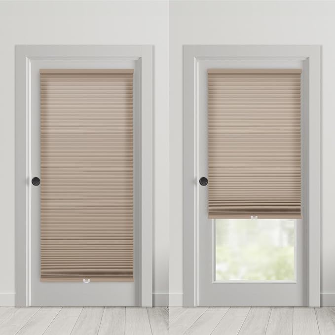 DEZ FURNISHINGS Cordless No Tools No Drill 1.5" Magnet Light Filtering Shades for Metal Doors, 25" W x 72" H, Ivory