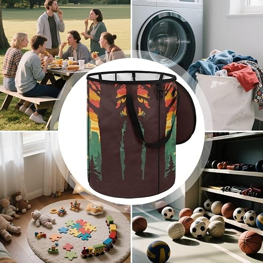 Sunset Bigfoot Camping Trash Can Collapsable Large Capacity Design Outdoor Trash Can with Lid Water Resistant Garbage Cans Easy to Use and Clean