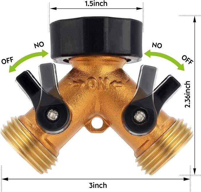 Brass Hose Y Connector Brass Garden Hose Adapter, Garden Hose Splitter 2 Way Heavy Duty, Hose Bib Splitter with 2 Extra Rubber Washers
