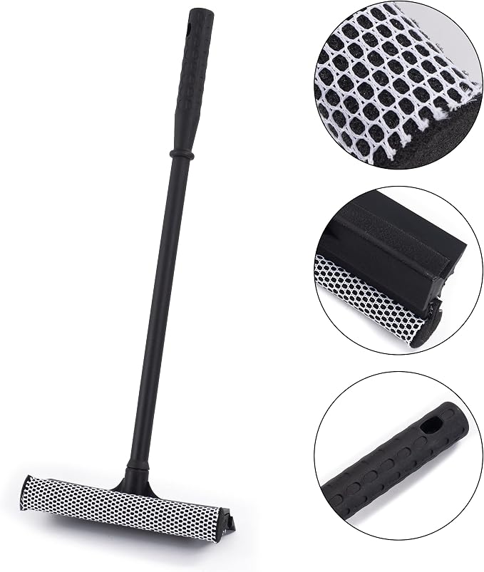 Matthew Cleaning All Purpose Window Squeegee Window Cleaner Tool,Car Squeegee Windshield Cleaning Sponge and Rubber Squeegee,2-in-1 Window Cleaner Sponge(8'') and Soft Rubber with Pole 20’’(12Pack)