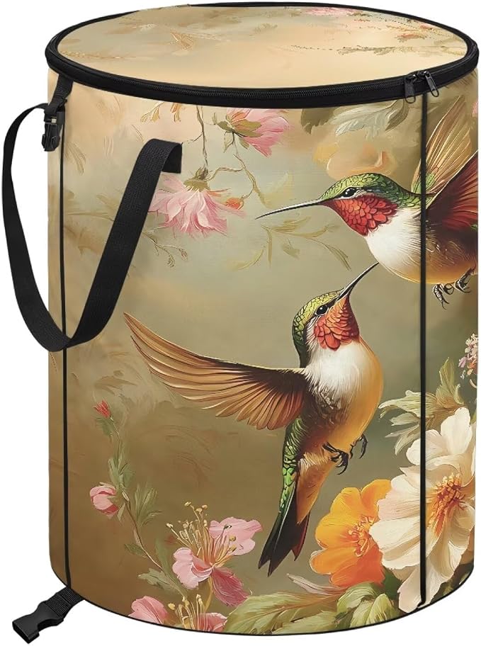 Hummingbird 24Gal Collapsible Trash Can Camo Waterproof Pop-Up Bin w/Lid for Camping & Backyard | Leakproof Yard Waste Bag