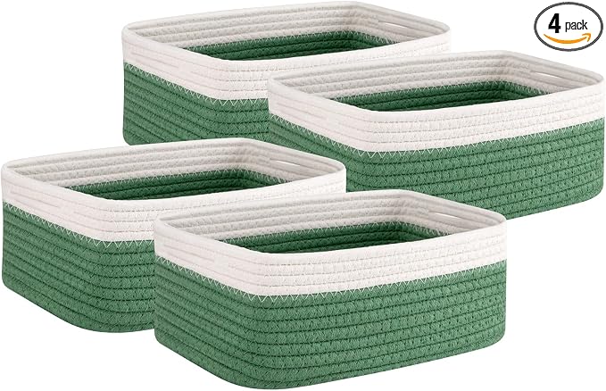 OIAHOMY 4 PACK 7L Storage Baskets for Organizing Storage Bins Green | Small Bins for Shelves Small Storage Basket Shelf Baskets Organizer Baskets for Gifts Empty Cute Decorative Storage Bins