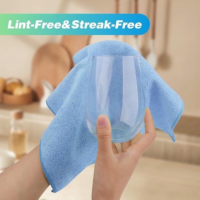HOMEXCEL Microfiber Cleaning Cloth, 24 Pack Cleaning Rags for House 12"X11" | High Absorbent, Lint Free Microfiber Towels for Cars Kitchen House & Window, Reusable Cleaning Towel, Blue