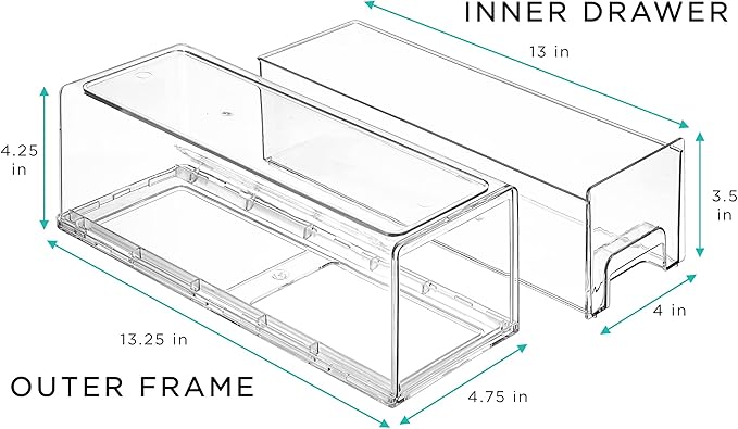 Sorbus Clear Stackable Storage Drawers with Handles (Small Wide, 2 Pack) | Easy-access plastic organization for pantries, offices, bathrooms and closets; supports sorting and visibility.