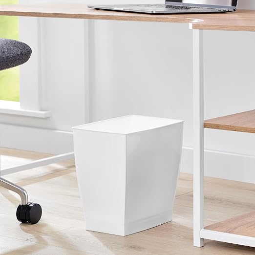 iDesign Small Plastic Bathroom Trash Can, Slim Rectangle, 2-Pack, White | Garbage Bin for Bedroom, Office, Dorm