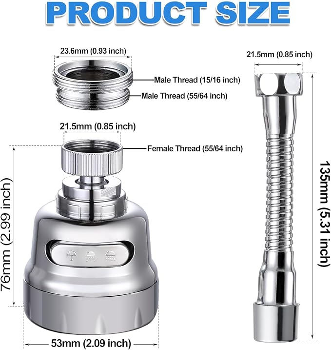 Kitchen Sink Faucet Sprayer Attachment, Movable Kitchen Tap Head 360° Rotatable, Anti-Splash Sink Sprayer Faucet Nozzle Head, Water Saving Faucet Aerator