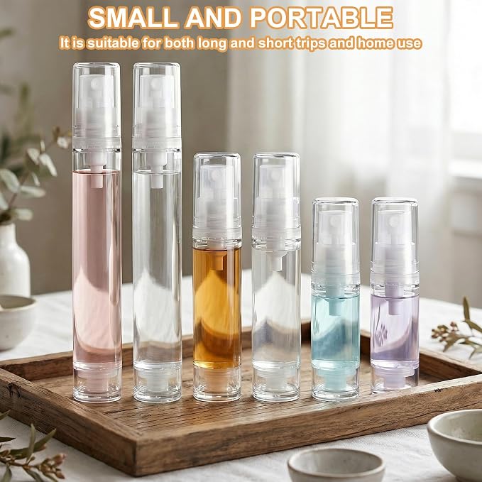 6pcs Airless Travel Spray Bottle, 5ml & 10ml & 15ml, Clear | Plastic, 360° Angle Leak Proof, Mini, Spray, Empty, Refillable for Facial Moisturizing