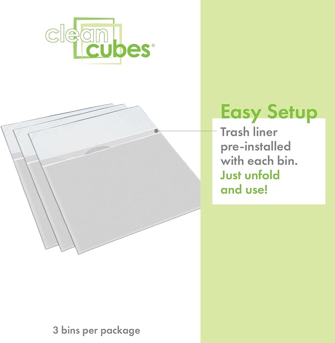 Clean Cubes 13 Gallon Disposable Pop-Up Trash Cans, 3-Pack (Gray) | Extra Trash Space for Parties and Events, No Assembly Required, Built-in Liner, Wire-Reinforced Opening Stays Fully Open