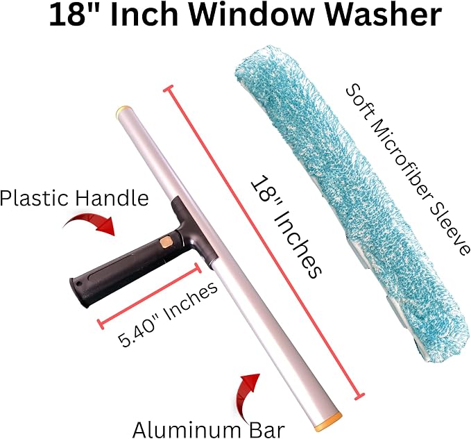 18 Inch Window Squeegee and Window Washer, Professional Window Cleaning Kit, Swivel Handle Squeegee with Aluminum T-Bar Window Scrubber and Microfiber Sleeve