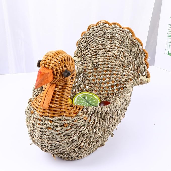 BESPORTBLE Woven Turkey Pattern Storage Basket Portable Multifunctional Organizer for Home Sundries Decorative Light Grey Straw Container for Neat and Rustic Housekeeping