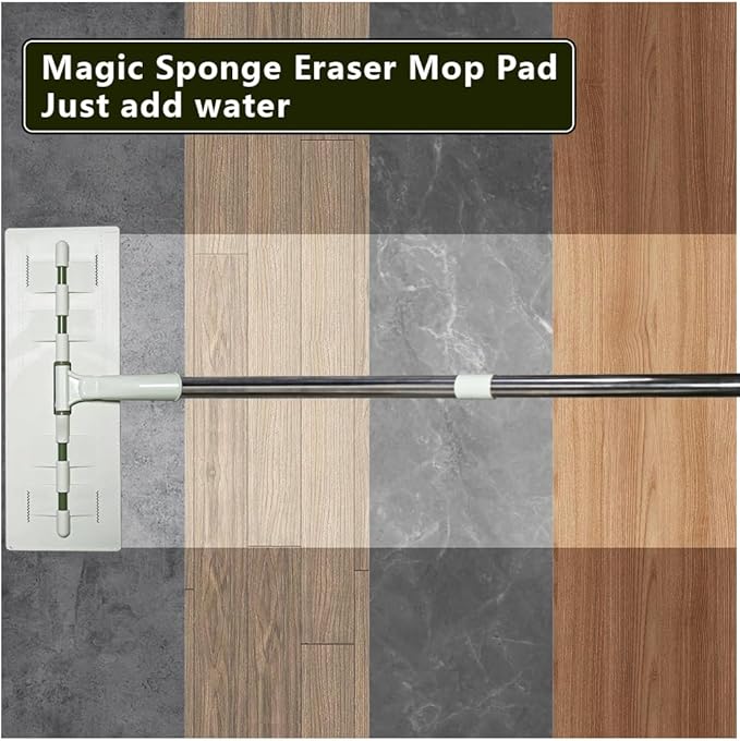 Magic Sponge Eraser Mop, 60" Adjustable Handle with Flexible 13" Flat Head | Melamine Sponge Pads,Washable Microfiber Pad,Multi-Surface Scrubbing