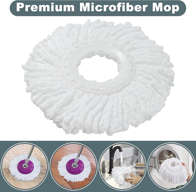 Traditional Large Spin Mop and Bucket, 2 Gal Capacity, Purple | 2 Rolling Wheels, Pull Handle, 61-Inch Handle, 6 Mop Heads, Easy Wringing, For Family Homes, Hardwood, Laminate & Tile Floors