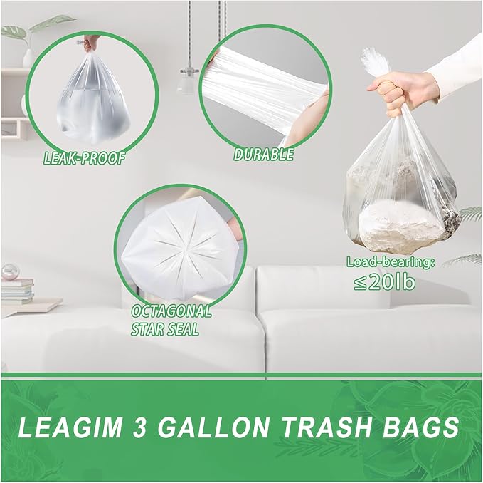 Small Trash Bags 3 Gallon, 108 Count Garbage Bags Bathroom Mini Trash Can Liners, fit 10-13 Liter Clear