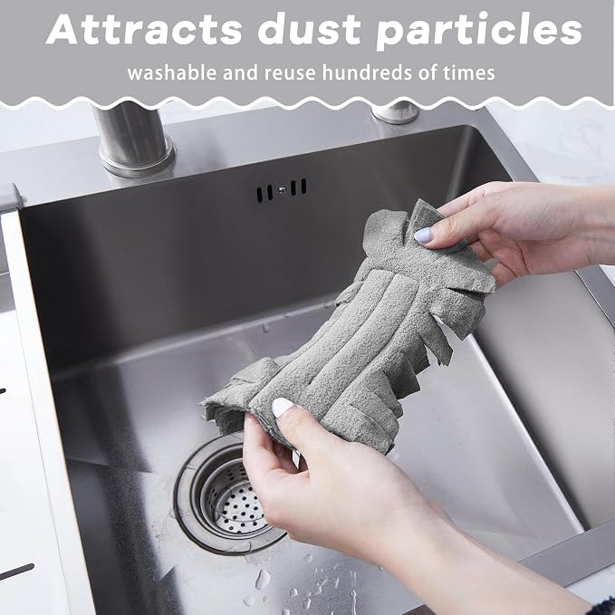 Zubebe 6 Pcs Reusable Duster Refills Fleece,Grey | Soft Polyester Fiber Flat Duster Refill Multi Surface Washable Cleaning Pad Tools for Home, Blinds, Car, Pet, Furniture, Fans
