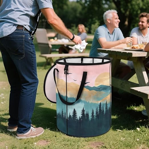 Landscape Camping Trash Can Collapsible 20 Gallon Waterproof Outdoor Garbage Can Storage with Lid Lightweight Trash Bags for RV's, Picnic, Recycling, Yard Waste