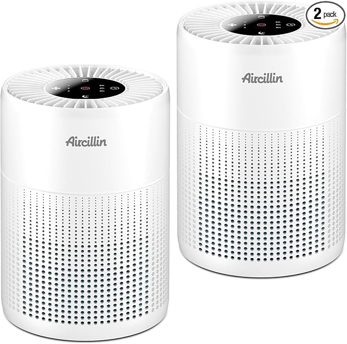 Aircillin 2 Pack Air Purifiers for Bedroom H13 True HEPA Air Filter Cleaner, Odor Eliminator, Remove Smoke Dust Pollen Pet Dander, Night Light For Home Living Room Dorm, Quiet 24dB Filtration System