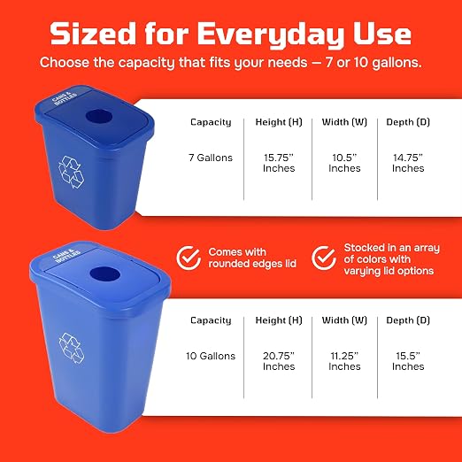 City Box Recycling Plastic Trash Can with Lid for Office | Available 7 & 10 Gallon Sizes, Durable Plastic Construction, Secure Lid, Lightweight Design Indoor Recycling bin for kitchen