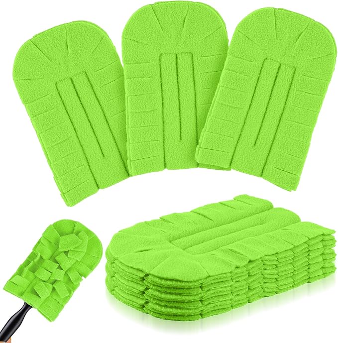 Zubebe 6 Pcs Reusable Duster Refills Fleece,Olive Green | Soft Polyester Fiber Flat Duster Refill Multi Surface Washable Cleaning Pad Tools for Home, Blinds, Car, Pet, Furniture, Fans