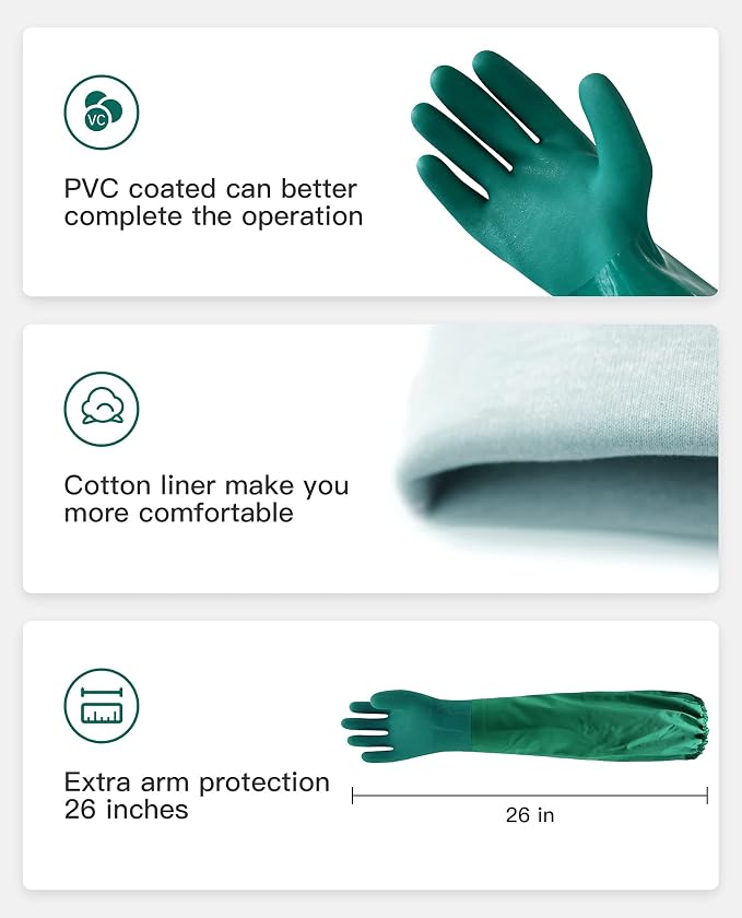 PACIFIC PPE 26 Inch PVC Chemical Resistant Gloves, Waterproof, Reusable | Cotton lined, acid and oil resistant, anti-skid grip, waterproof protection for chemical handling and industrial use