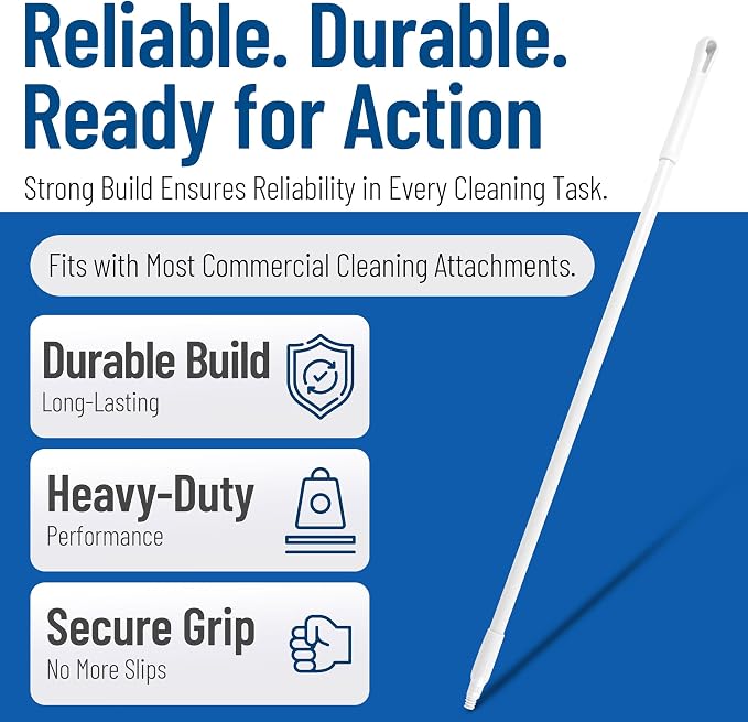 SPARTA 48" Fiberglass Replacement Handle with 3/4" Acme Thread Tip, Polyester Veil Reinforced, Hanging Cap, Commercial Cleaning, White (Pack of 12)